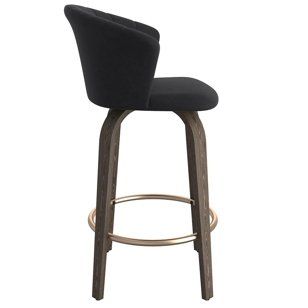 Modern Velvet and Wood 26" Counter Stool in Black