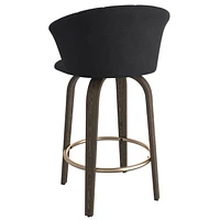 Modern Velvet and Wood 26" Counter Stool in Black