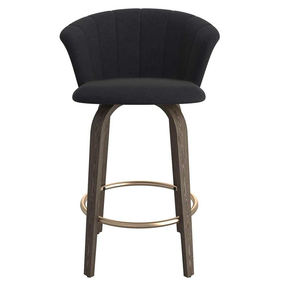 Modern Velvet and Wood 26" Counter Stool in Black