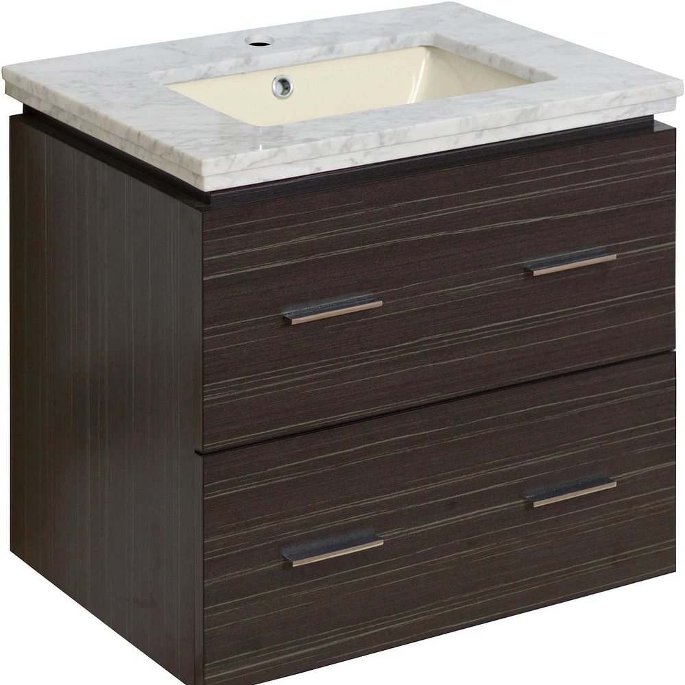 American Imaginations -in. W Wall Mount Dawn Grey Vanity Set For 1 Hole Drilling Bianca Carara Top Biscuit UM Sink AI