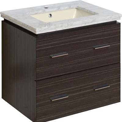 American Imaginations -in. W Wall Mount Dawn Grey Vanity Set For 1 Hole Drilling Bianca Carara Top Biscuit UM Sink AI