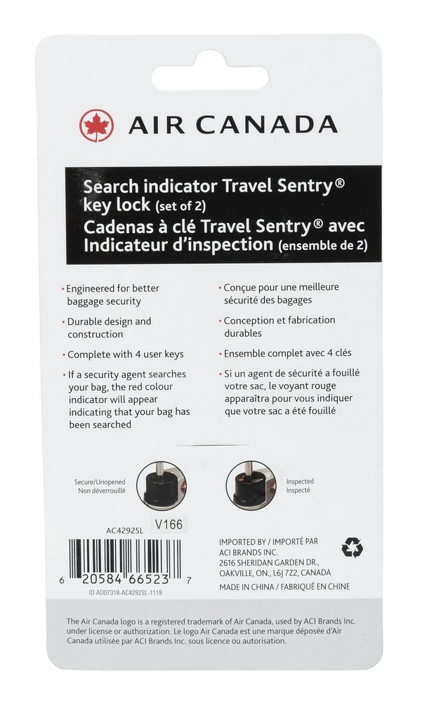 Air Canada Search Indicator Travel Sentry TSA Key Lock, Set of 2