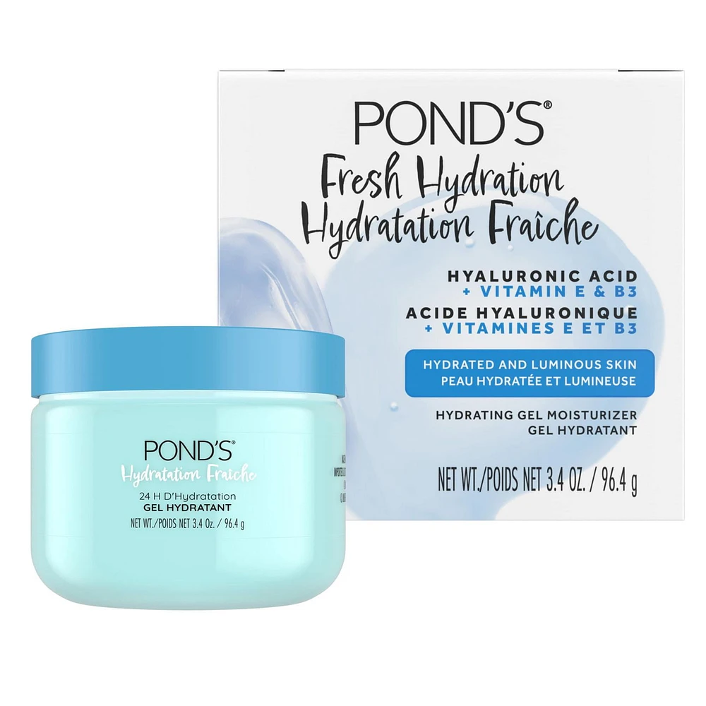 POND’S Hyaluronic Acid, Vitamin E & B3 Gel Face Moisturizer For 24 hour Hydration and Luminous Skin, 3.4 oz, Lightweight and Hydrating Face Moisturizer