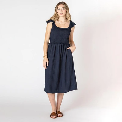 Devoted Sleeveless midi dress with shoulder ruffle