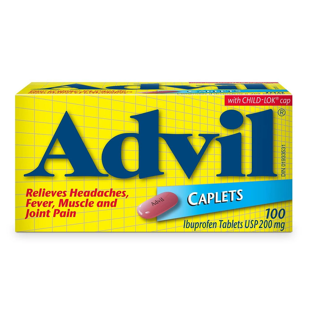 Advil Regular Strength Ibuprofen Caplets for Headaches and Pain Relief, 200 mg, 100 Count, 100 Count