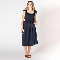 Devoted Sleeveless midi dress with shoulder ruffle