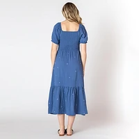 Devoted Robe à manches courtes bouffantes, longueur mollet volants