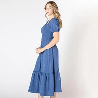 Devoted Robe à manches courtes bouffantes, longueur mollet volants