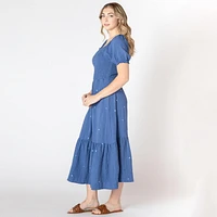 Devoted Robe à manches courtes bouffantes, longueur mollet volants