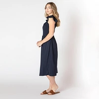 Devoted Sleeveless midi dress with shoulder ruffle