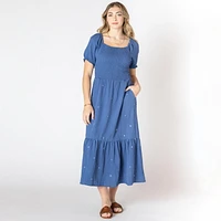 Devoted Robe à manches courtes bouffantes, longueur mollet volants