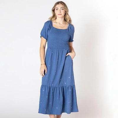 Devoted Robe à manches courtes bouffantes, longueur mollet volants