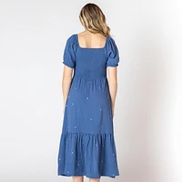 Devoted Robe à manches courtes bouffantes, longueur mollet volants
