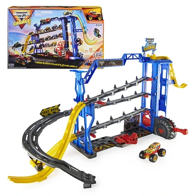 Coffret de jeu et rangement Monster Jam Garage avec monster truck Grave Digger exclusif, lumières et sons, jouets pour garçons et filles à partir de 3 ans