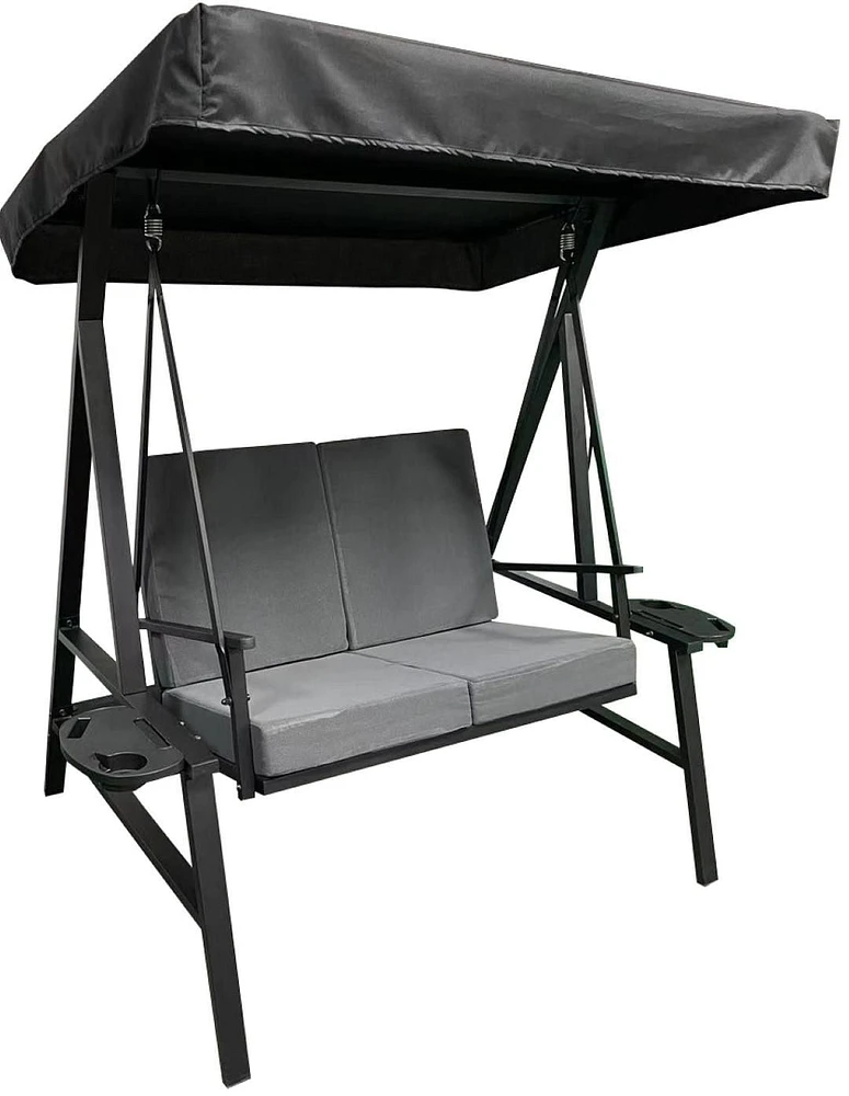 Deluxe two-seater swing with cushions and sides table