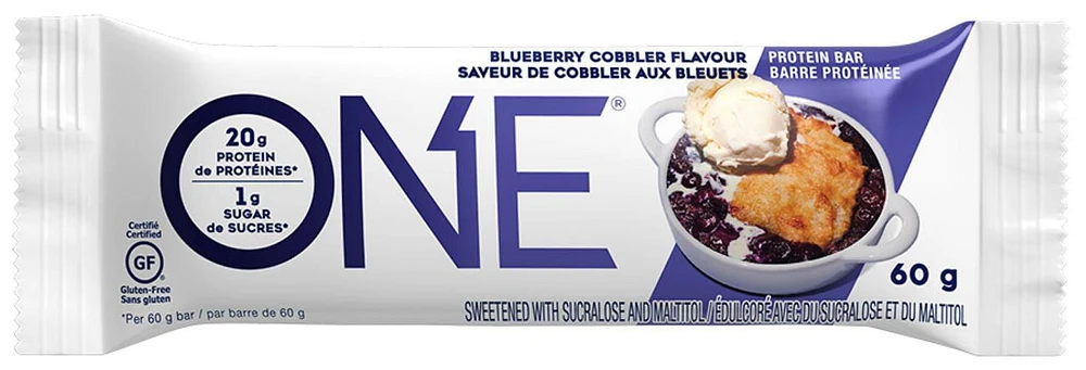 One Protein Bar Blueberry Cobbler, 20g of protein, 1g of sugar