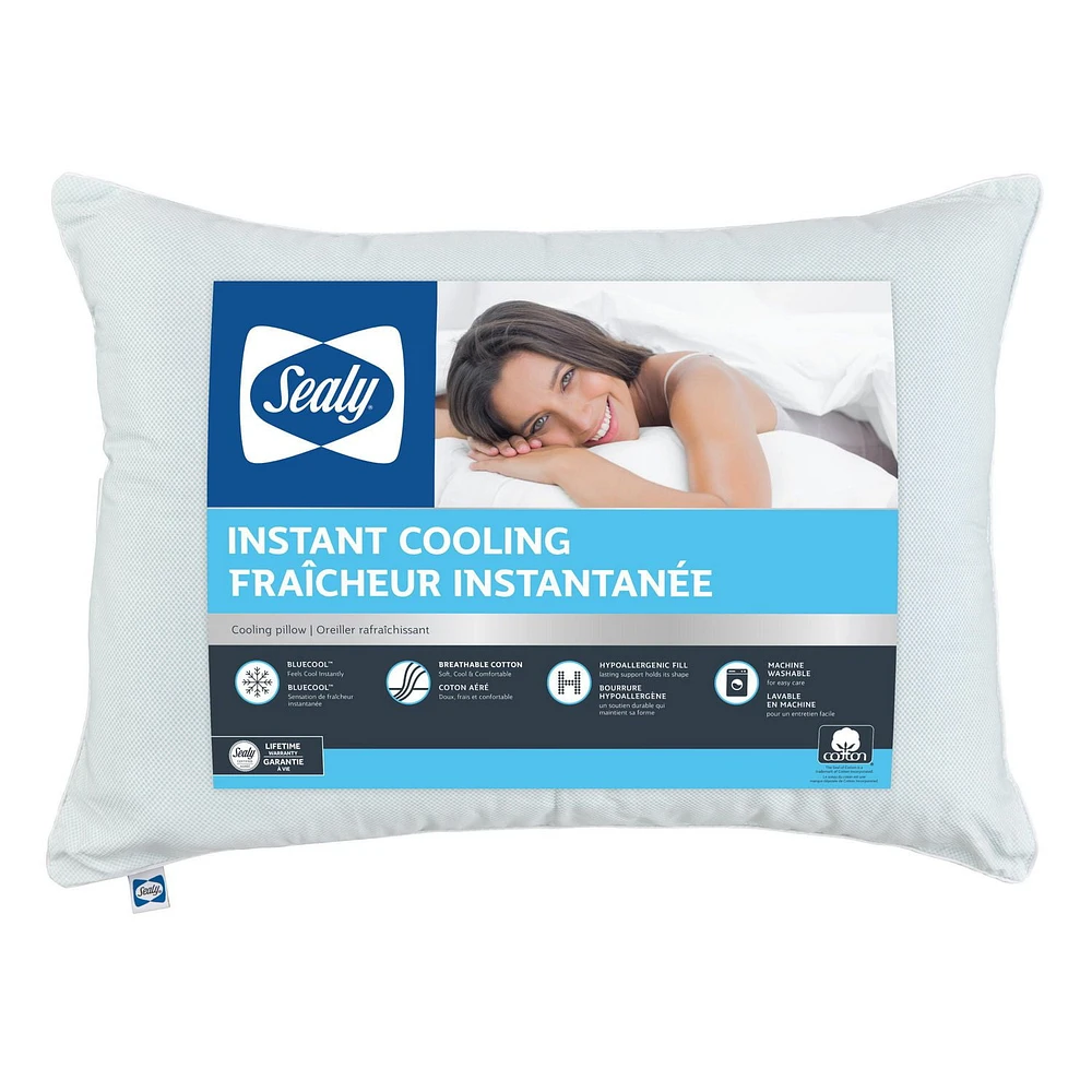 Sealy Instant Cooling Cotton Cover All Positions Machine Washable Bed Pillow 2-pack