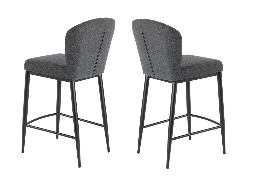 Dillon Stool in Graphite, Graphite Counter Stool, Graphite Fabric Stool, Counter Stool with Black Metal Frame, Kitchen Stool, Island Stool, Mid-Century Stool, Fabric Stool with Footrest - Set 2