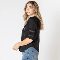 Devoted short sleeve button up blouse
