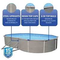 Belize 15-ft x 30-ft Oval 52-in Deep 6-in Top Rail Metal Wall Swimming Pool Package