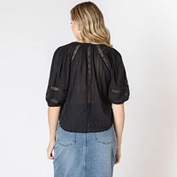 Devoted short sleeve button up blouse