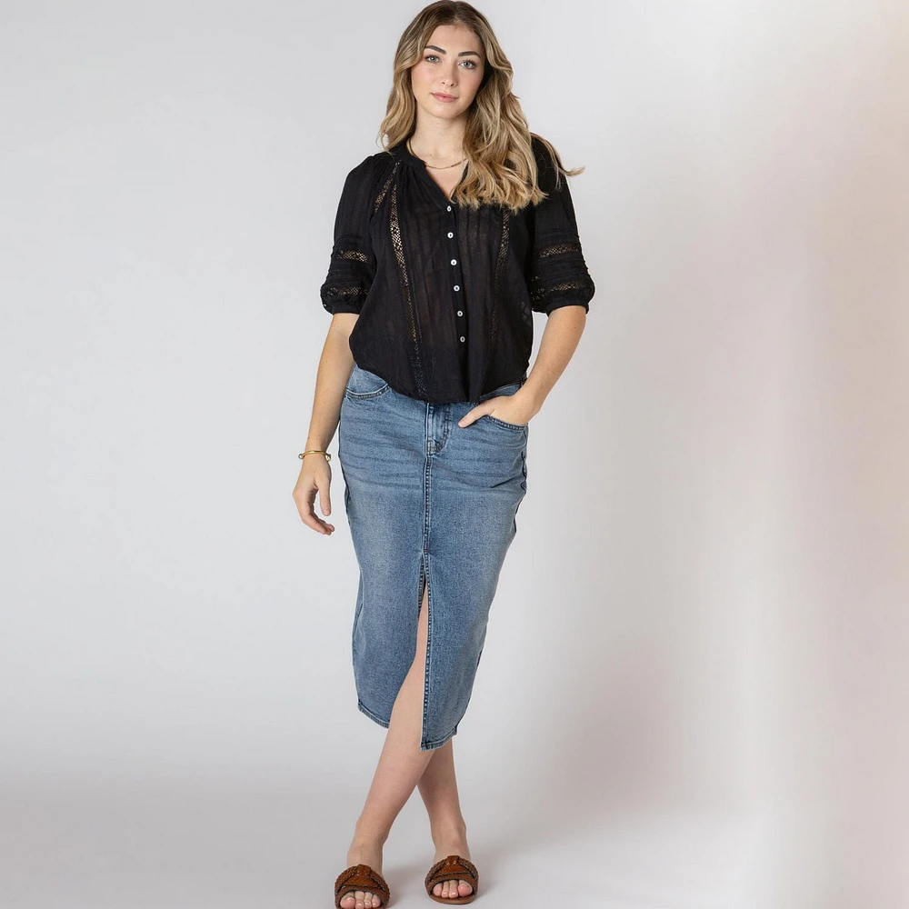 Devoted short sleeve button up blouse