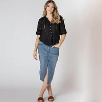 Devoted short sleeve button up blouse