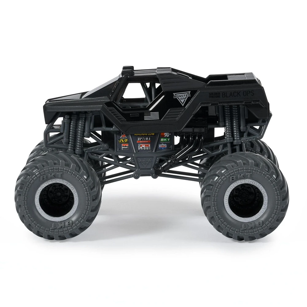 Monster Jam, Official Soldier Fortune Black Ops Monster Truck, Collector Die-Cast Vehicle, 1:24 Scale, Kids Toys for Boys and Girls Ages 3 and up