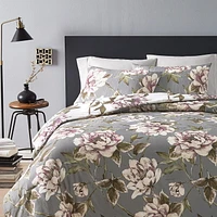 HomeTrends Grey/Plum Reversible Floral Printed 3 Piece Comforter Set, Sizes: Double/Queen & King