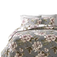 HomeTrends Grey/Plum Reversible Floral Printed 3 Piece Comforter Set, Sizes: Double/Queen & King