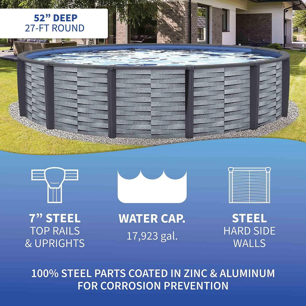 Affinity 27-ft Round 52-in Deep 7-in Top Rail Resin Swimming Pool Package