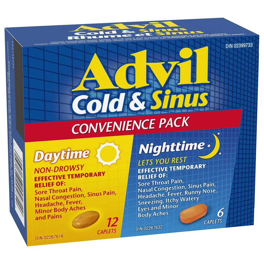 Advil Cold & Sinus Daytime/Nighttime Convenience Pack with Fever Relief, Nasal Decongestant, and Antihistamine, 18 Count