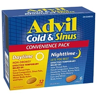 Advil Cold & Sinus Daytime/Nighttime Convenience Pack with Fever Relief, Nasal Decongestant, and Antihistamine, 18 Count