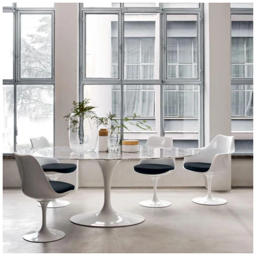 WHITE MARBLE TULIP BASE DINING TABLE 35"Carrera Marble,Kitchen Table for 4-6 Persons