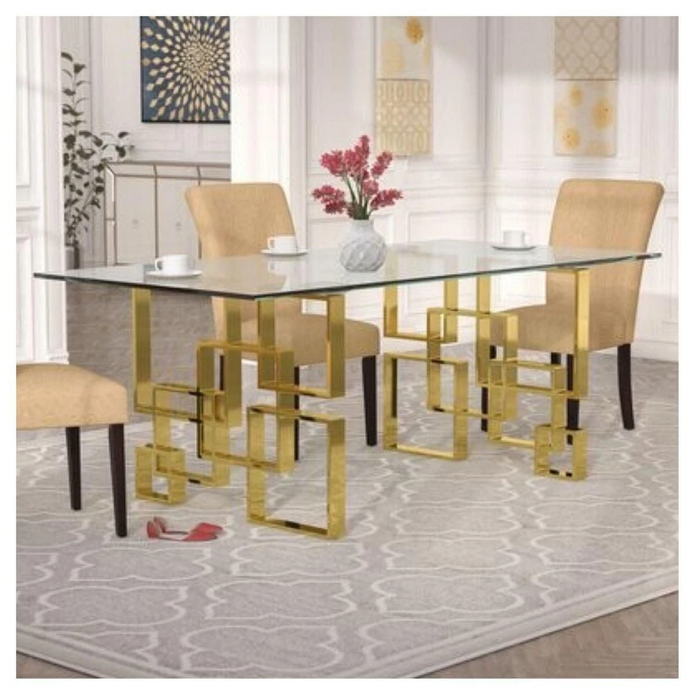 Dina Glass Dining Table in Gold