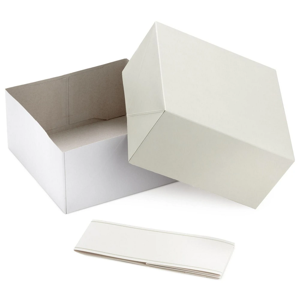 Hallmark 8" Medium Pearl White Gift Boxes with Wrap Bands (3 Boxes, 3 Wrap Bands) for Weddings, Bridal Parties, Valentine's Day, Graduations, Retirements