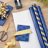 Hallmark All Occasion Wrapping Paper Bundle with Cut Lines on Reverse - Dark Blue and Gold Stripes (3-Pack: 105 sq. ft. ttl.) 