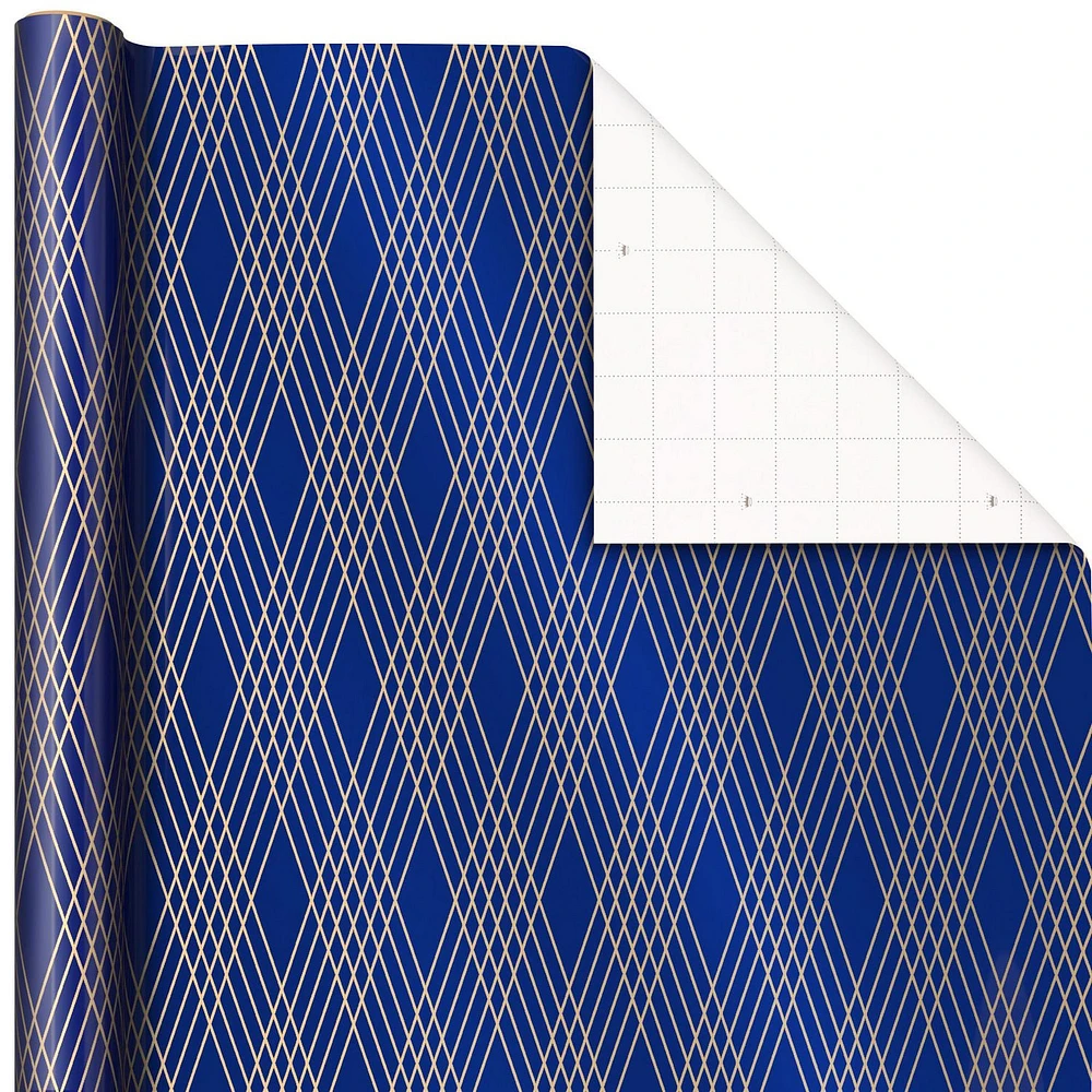 Hallmark All Occasion Wrapping Paper Bundle with Cut Lines on Reverse - Dark Blue and Gold Stripes (3-Pack: 105 sq. ft. ttl.) 