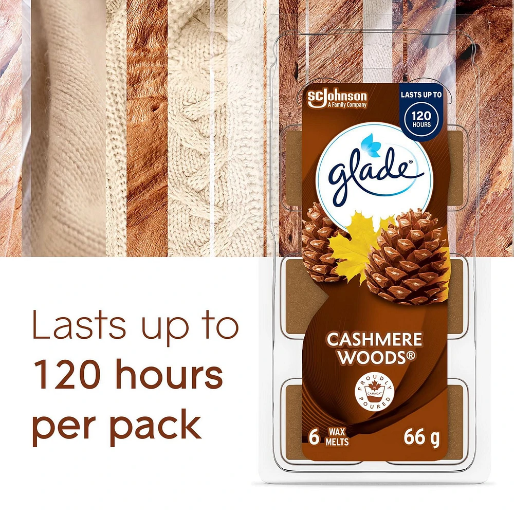 Glade® Wax Melt Air Freshener Refills, Cashmere Woods, 6 Melts