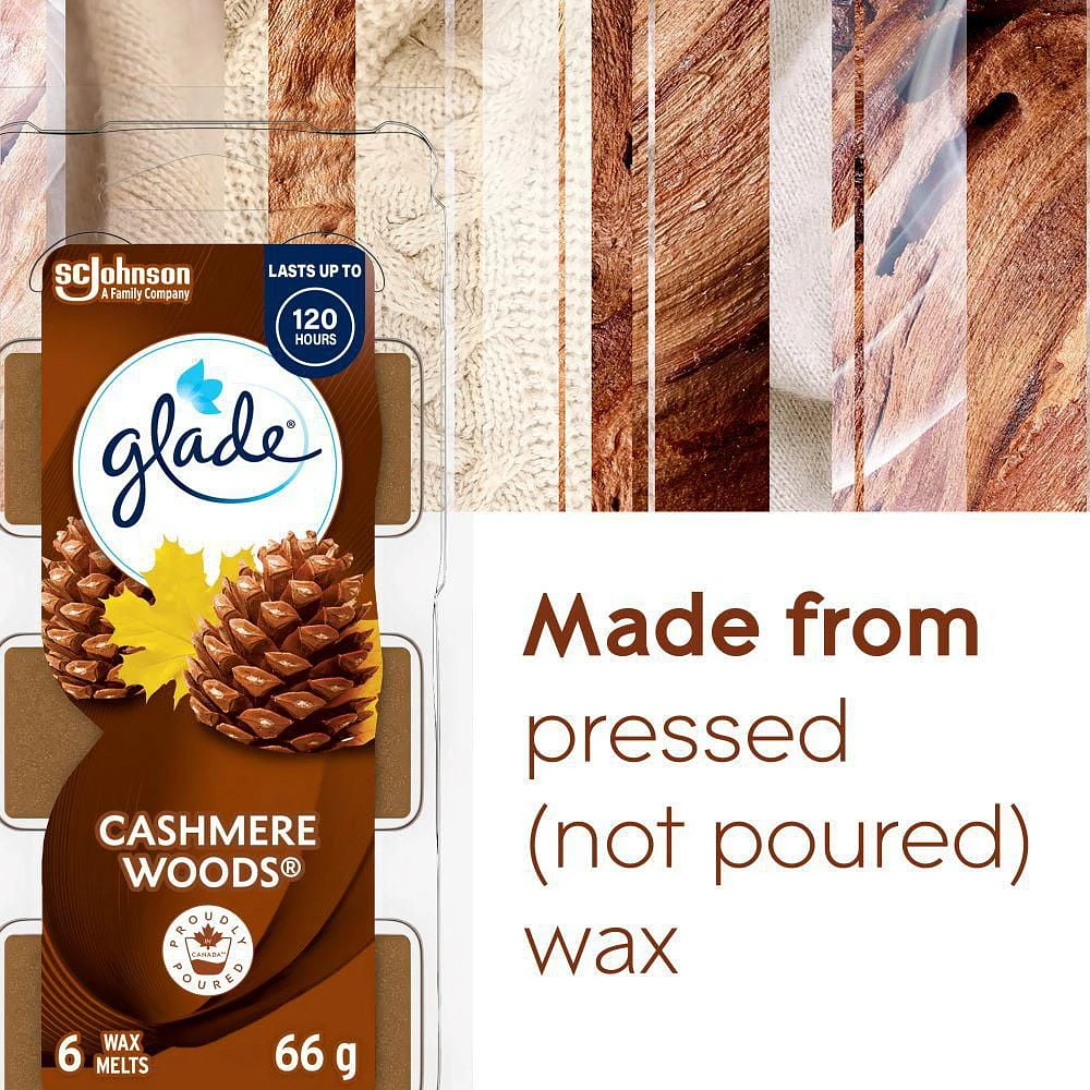 Glade® Wax Melt Air Freshener Refills, Cashmere Woods, 6 Melts