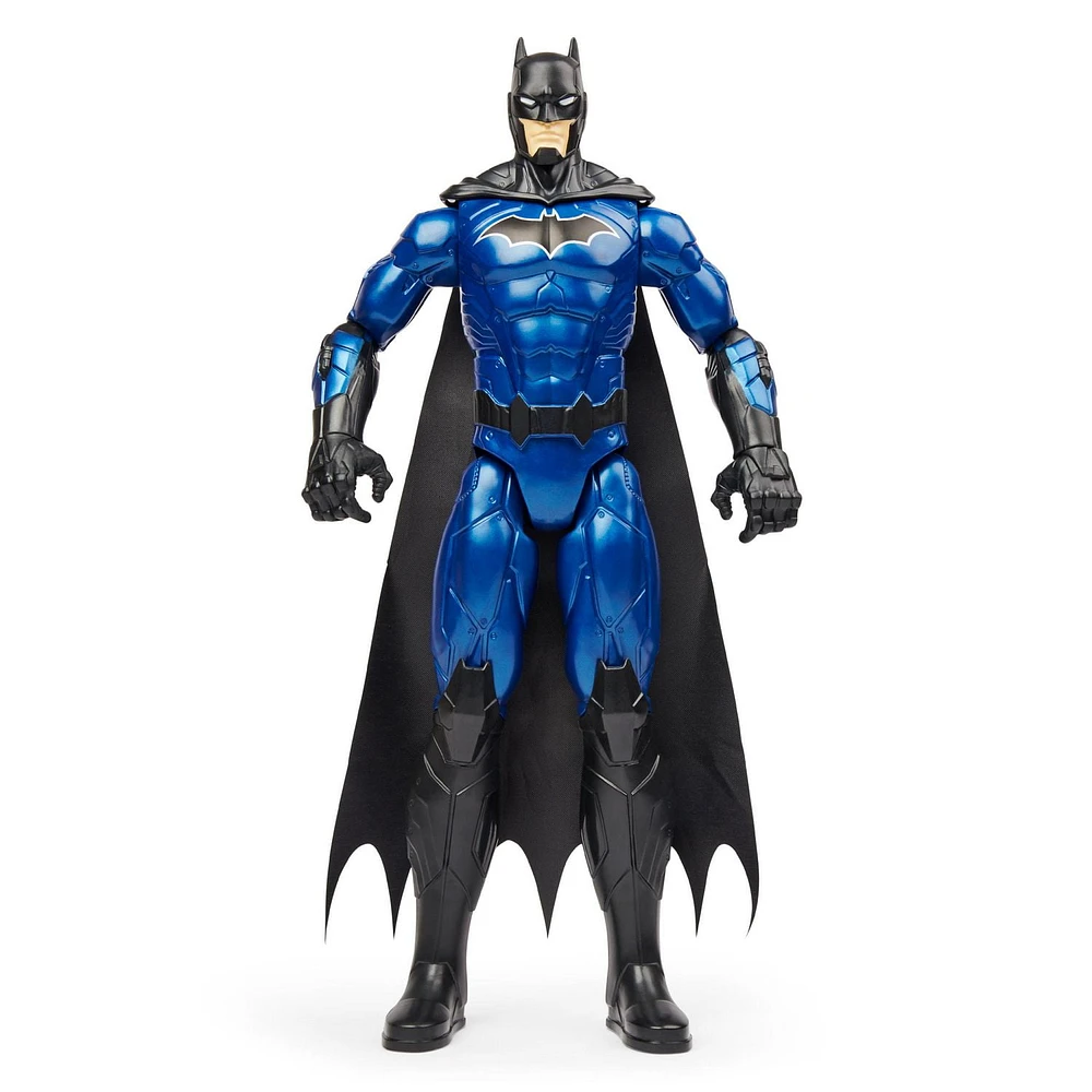 Batman 12-inch Metal-Tech Batman Action Figure (Black/Light Blue Suit), for KidsKids Toys for Boys Aged 3 and up