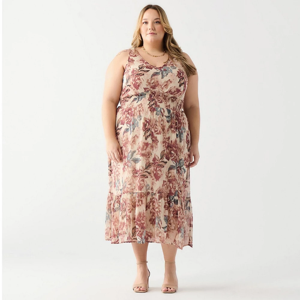 DV Robe midi à fleurs sans manches avec fente sur le côté
