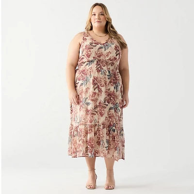 DV Robe midi à fleurs sans manches avec fente sur le côté