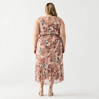 DV Robe midi à fleurs sans manches avec fente sur le côté