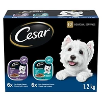 Cesar Adult Classic Loaf In Sauce Pork Tenderloin Flavour & Top Sirloin Flavour Variety Pack Soft Wet Dog Food, 12x100g