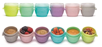 melii Click & Go Pods Baby Food Freezer Storage Containers & Snack Containers - Set of 6, 2oz, 6 multicolored 2oz containers