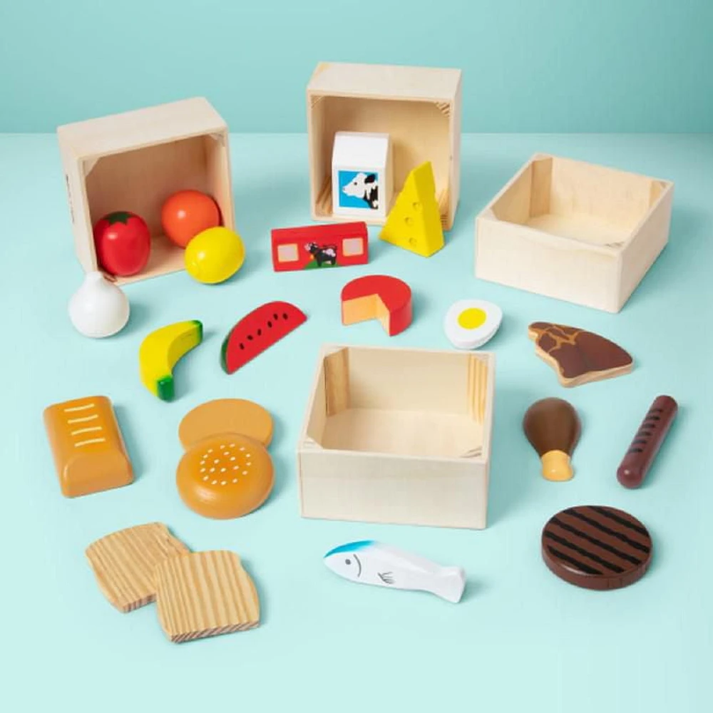 Melissa & Doug Food Groups - 21 Wooden Pieces and 4 Crates, M&D Food Groups