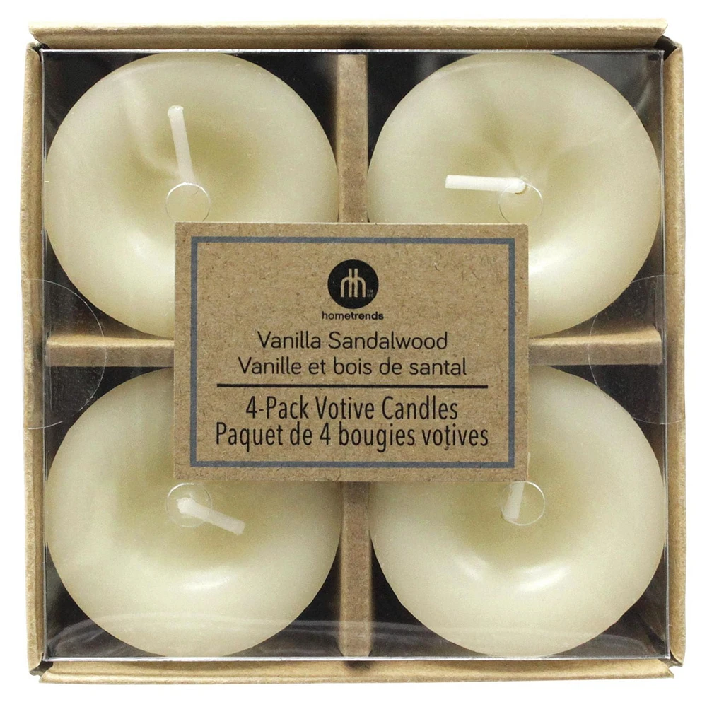 Hometrends VANILLA SANDALWOOD Scented 4-Pack Votive Candles, Pack of 4