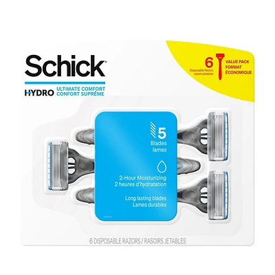 Schick Hydro Ultimate Comfort Disposable Men’s Razor, 6 Disposable Razors