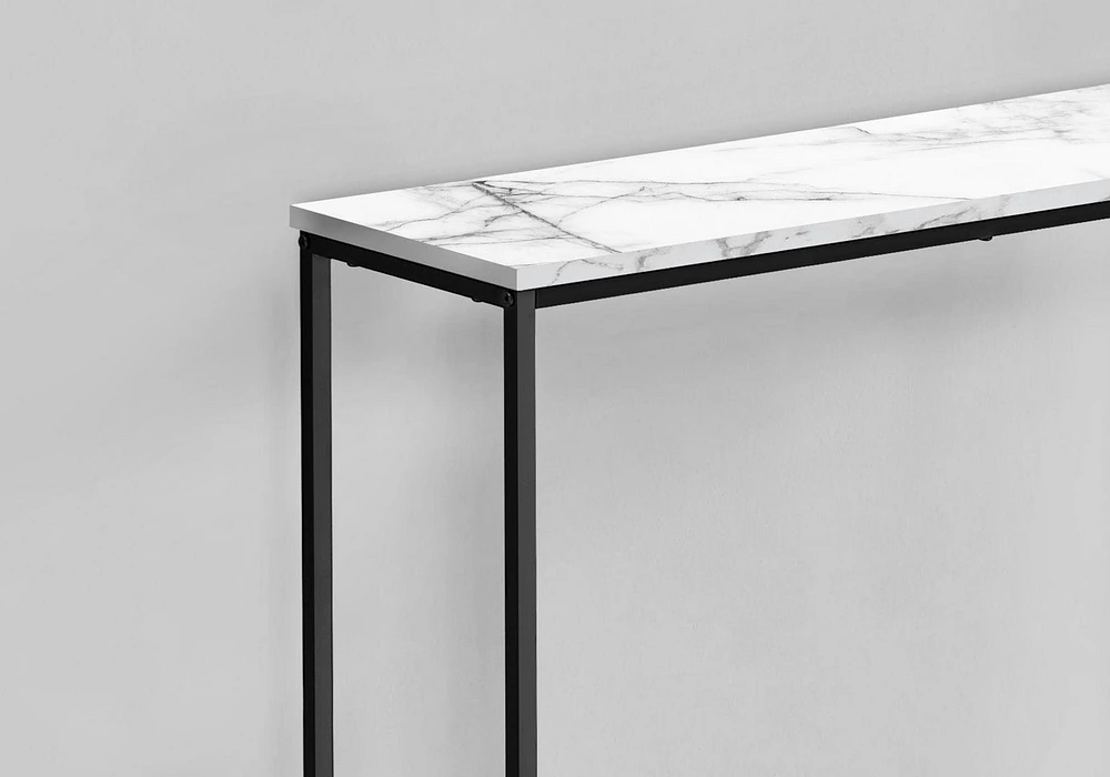 Monarch Specialties Accent Table, Console, Entryway, Narrow, Sofa, Living Room, Bedroom, Metal, Laminate, White Marble Look, Black, Contemporary, Modern